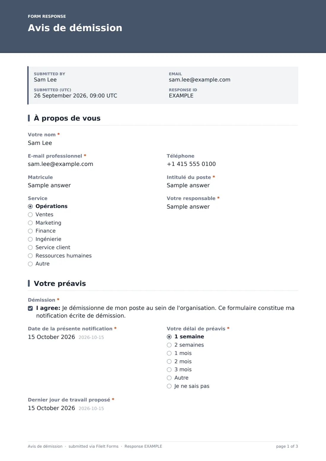 Avis de démission — exemple de réponse au format PDF, page 1 sur 3