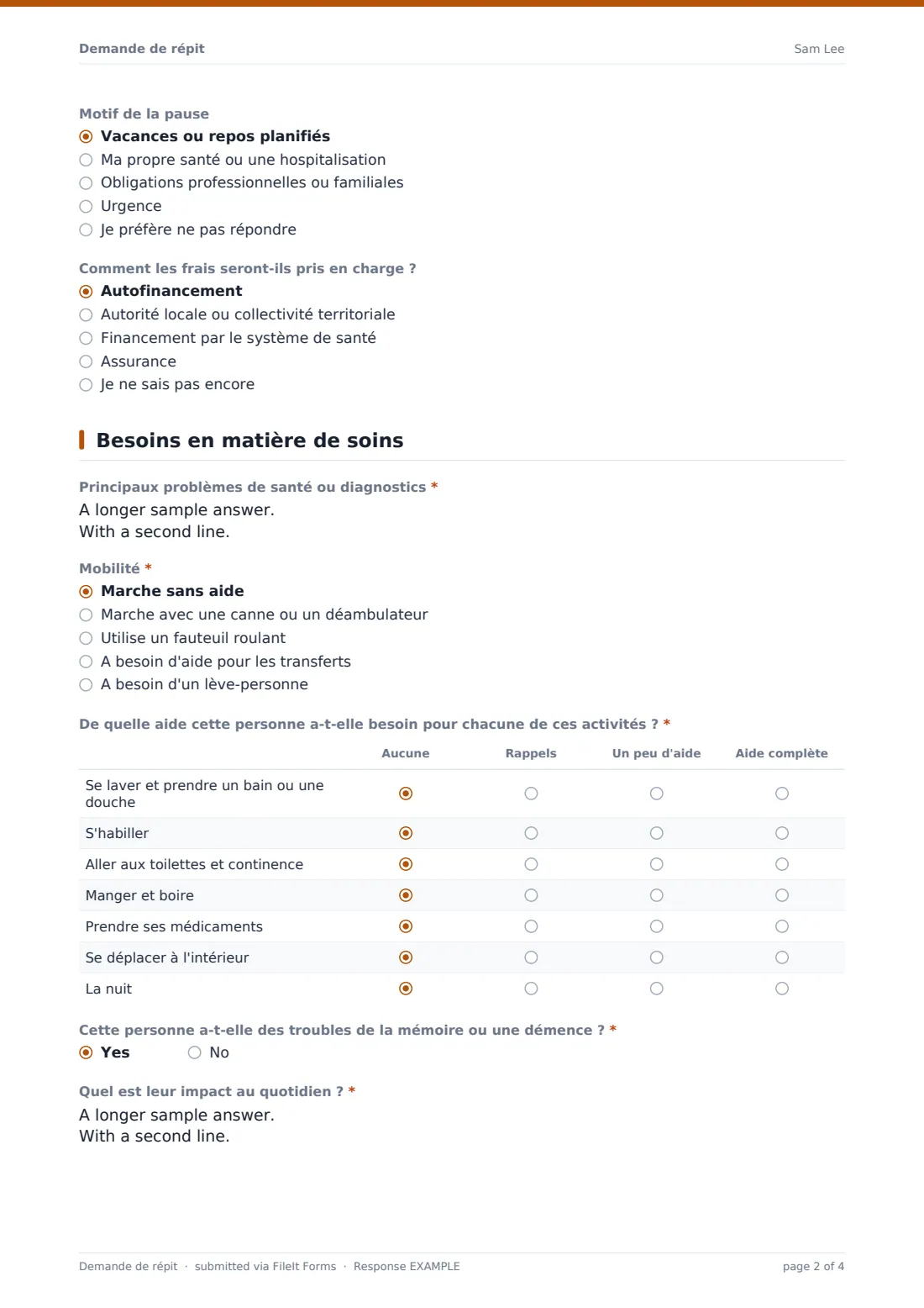 Demande de répit — exemple de réponse au format PDF, page 2 sur 4