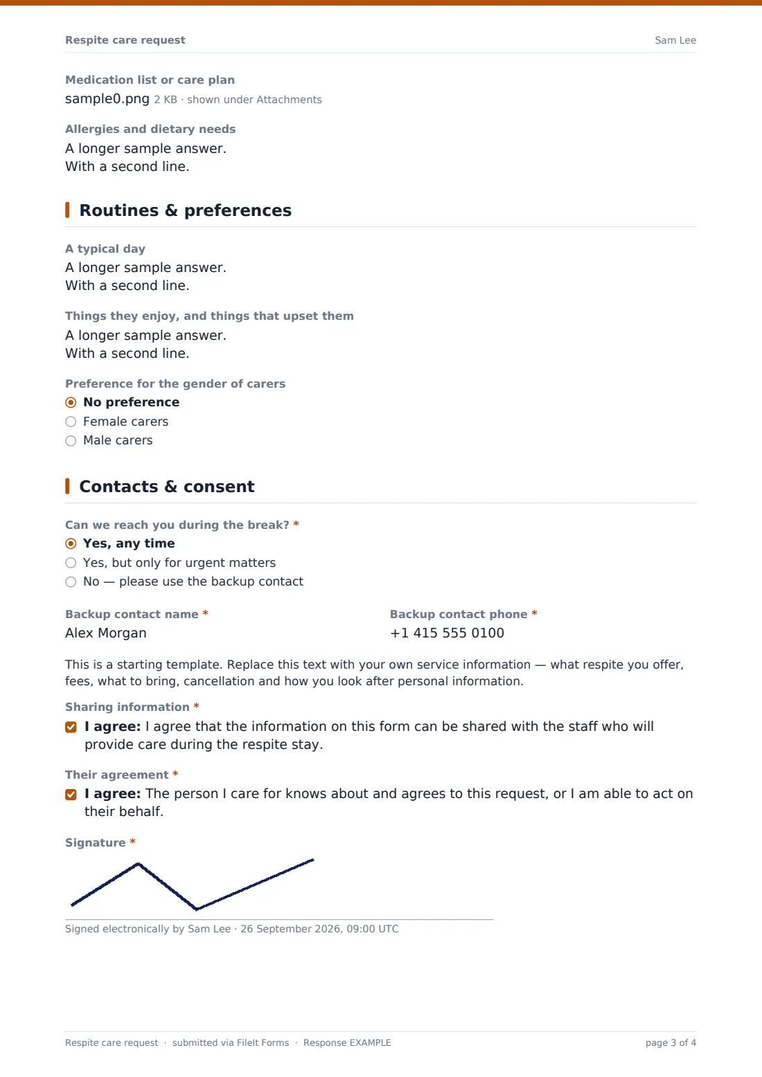 Respite care request — example response PDF, page 3 of 4