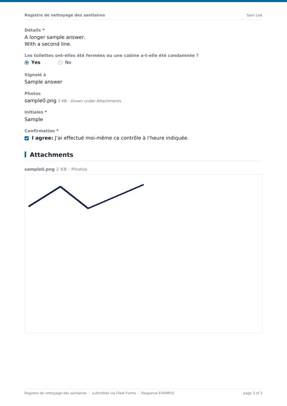 Registre de nettoyage des sanitaires — exemple de réponse au format PDF, page 3 sur 3