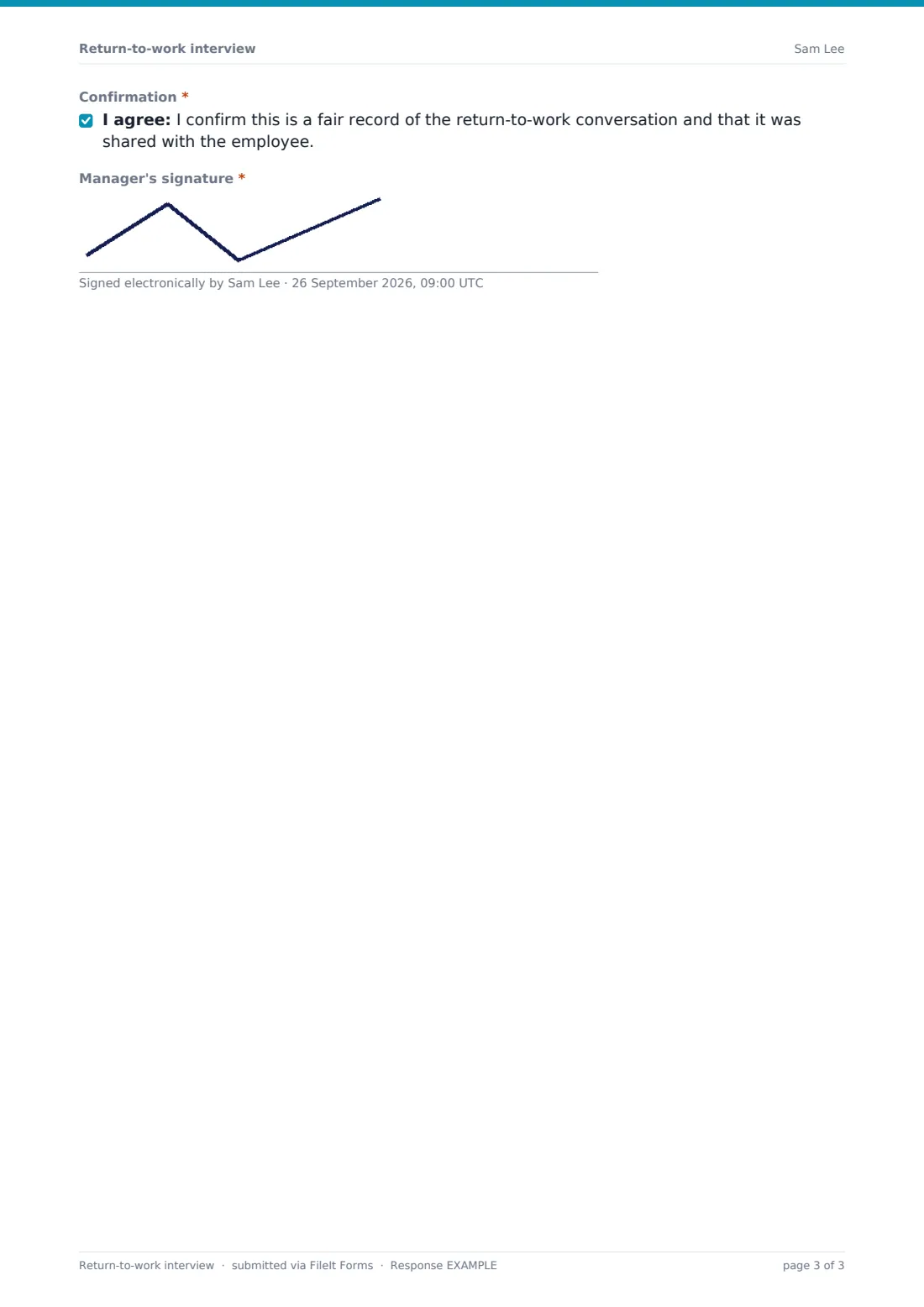 Return-to-work interview — example response PDF, page 3 of 3