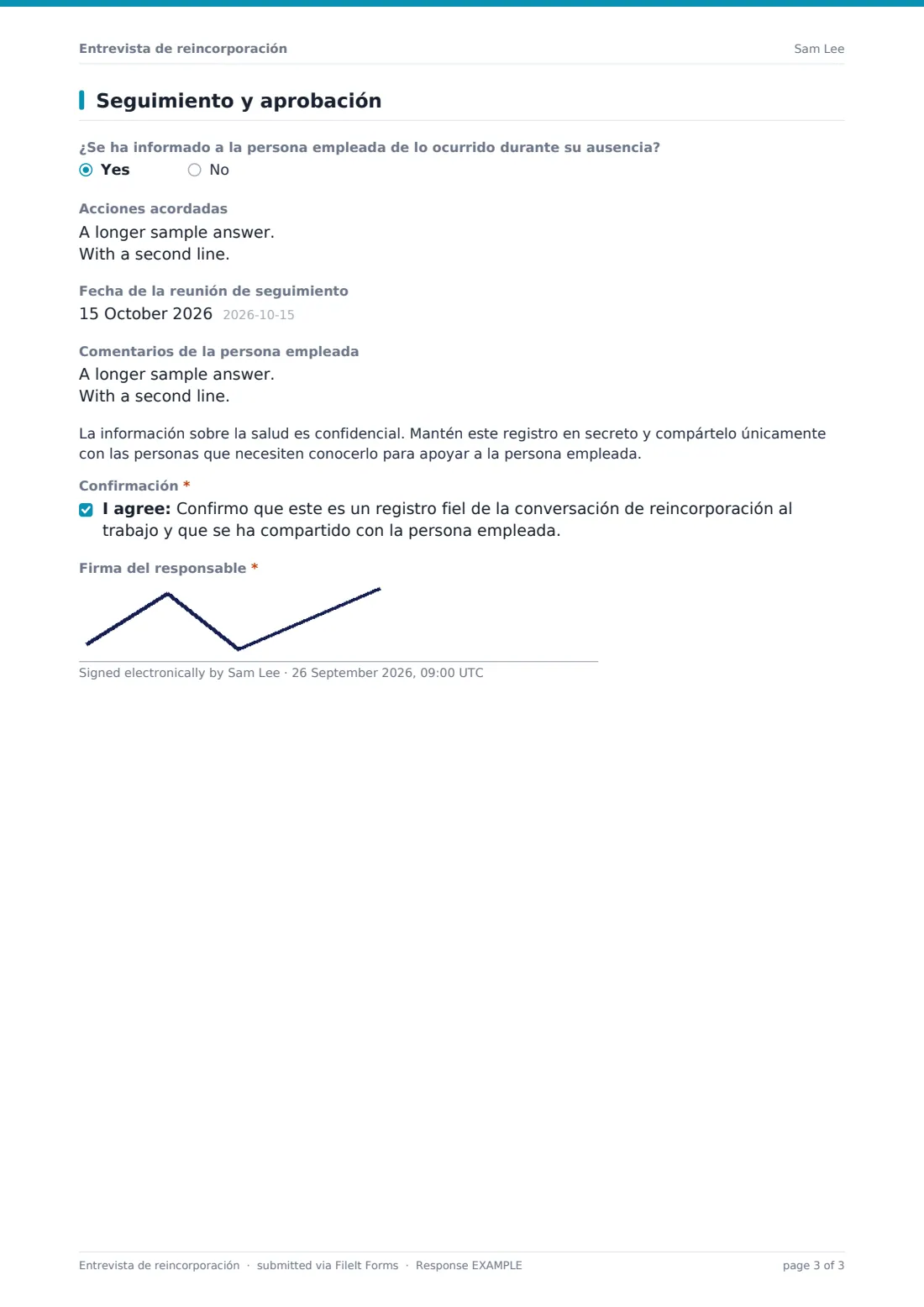 Entrevista de reincorporación — PDF de respuesta de ejemplo, página 3 de 3