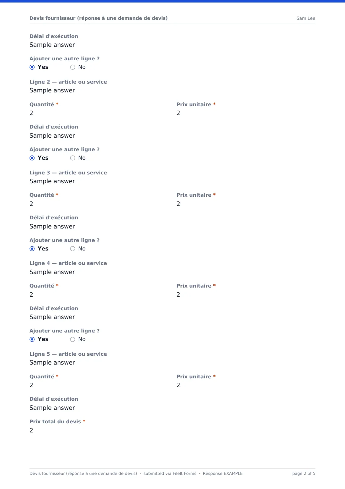 Devis fournisseur (réponse à une demande de devis) — exemple de réponse au format PDF, page 2 sur 5