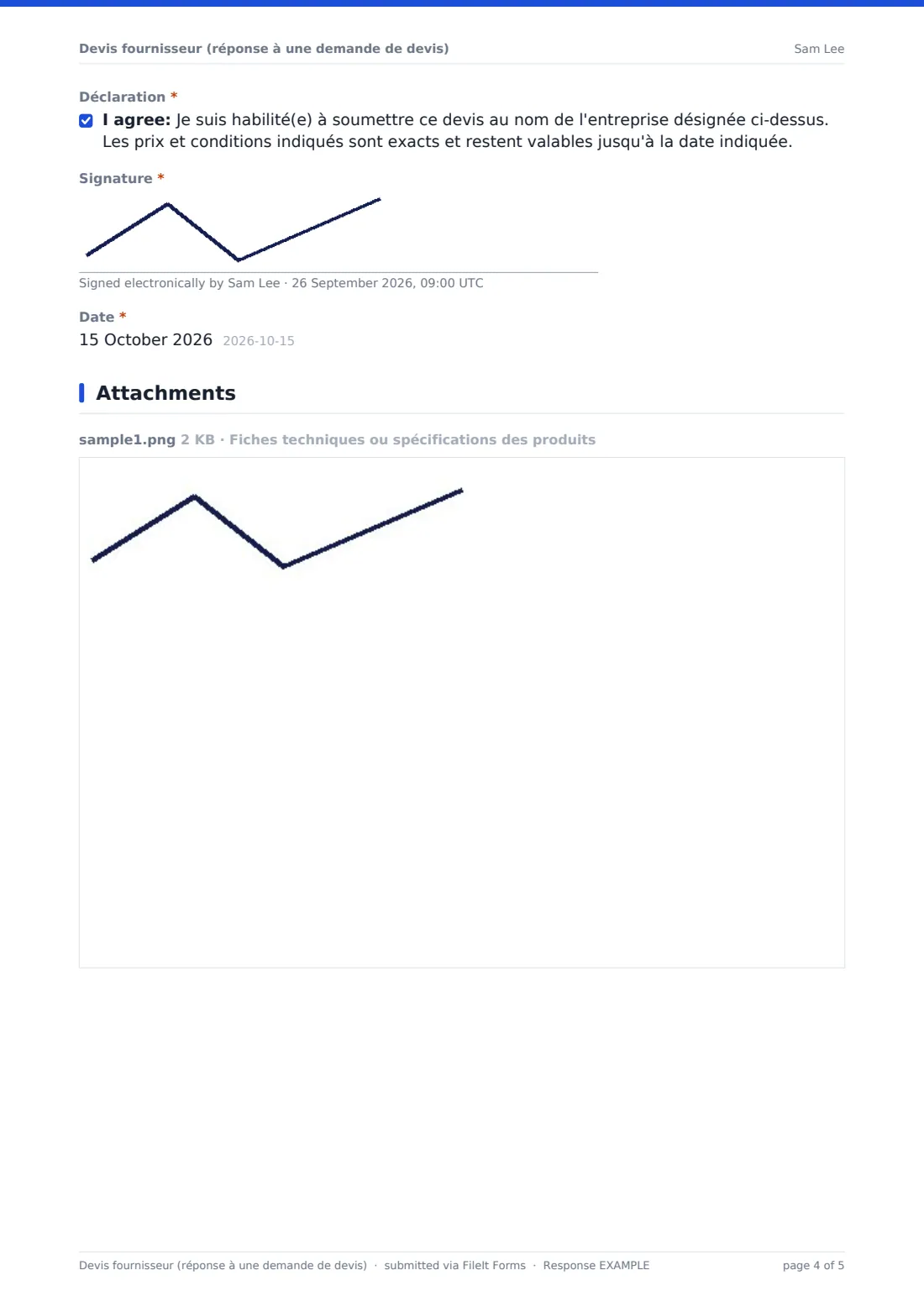 Devis fournisseur (réponse à une demande de devis) — exemple de réponse au format PDF, page 4 sur 5