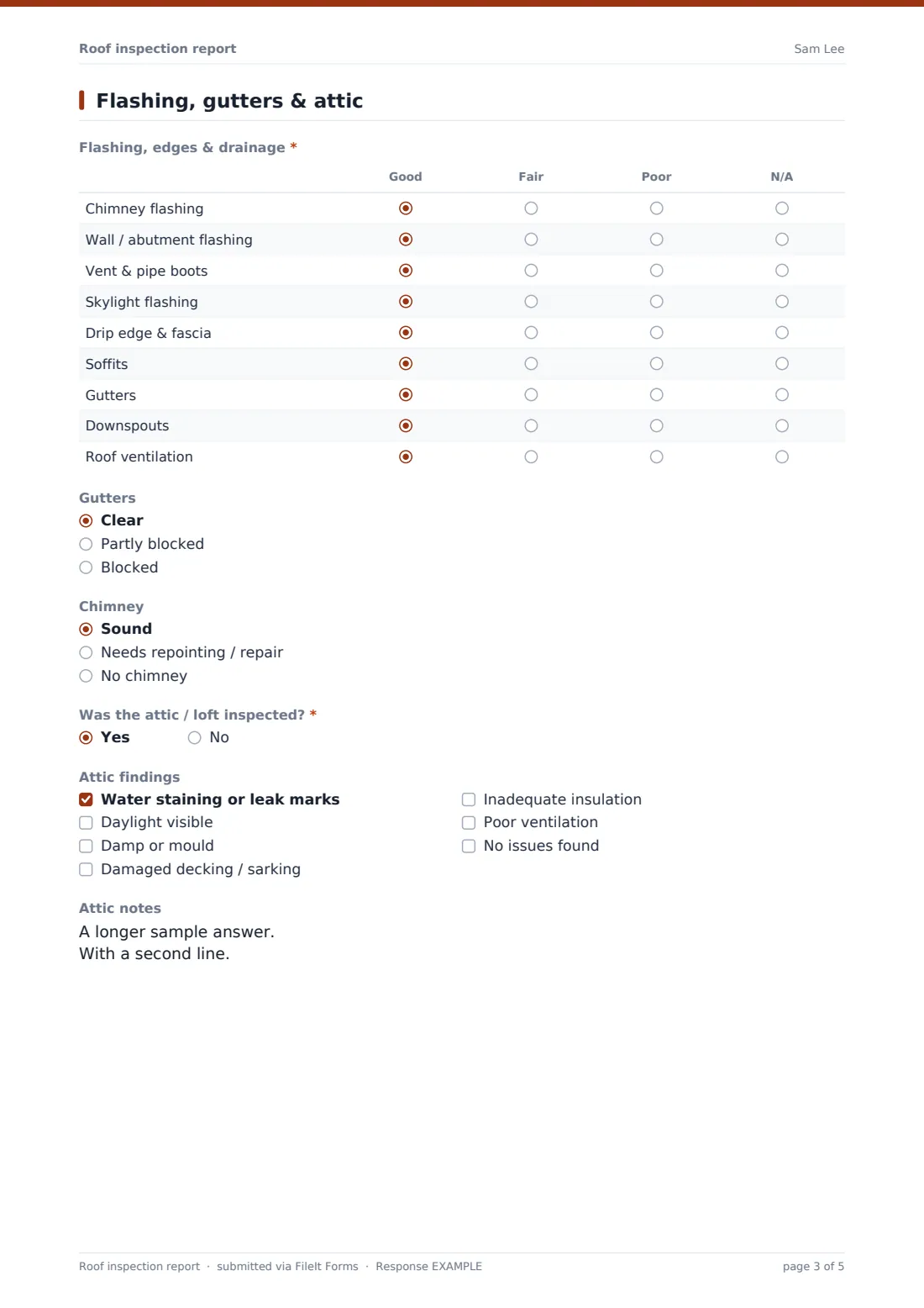 Roof inspection report — example response PDF, page 3 of 5