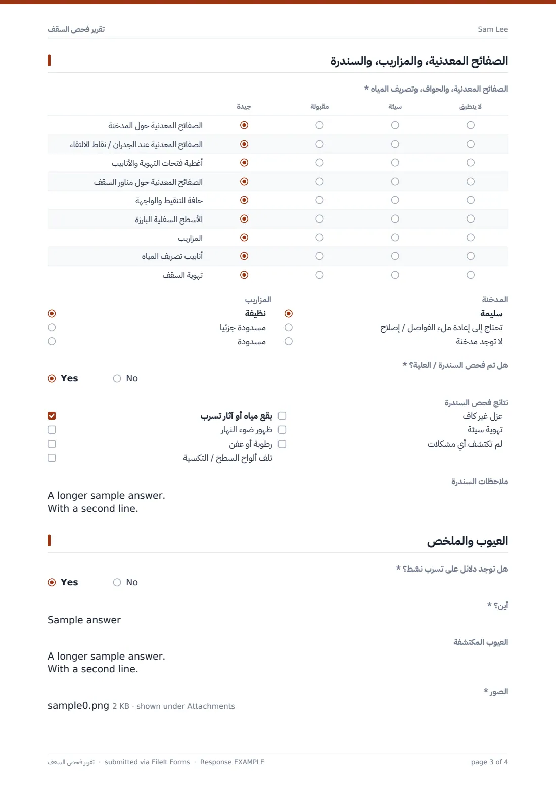 تقرير فحص السقف — ملف PDF لرد نموذجي، الصفحة 3 من 4