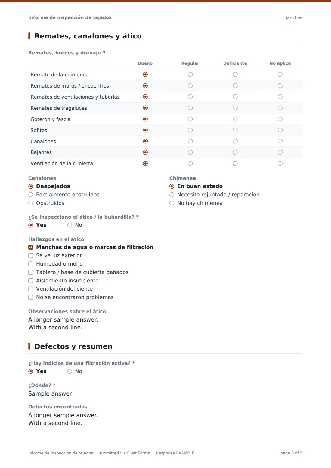Informe de inspección de tejados — PDF de respuesta de ejemplo, página 3 de 5