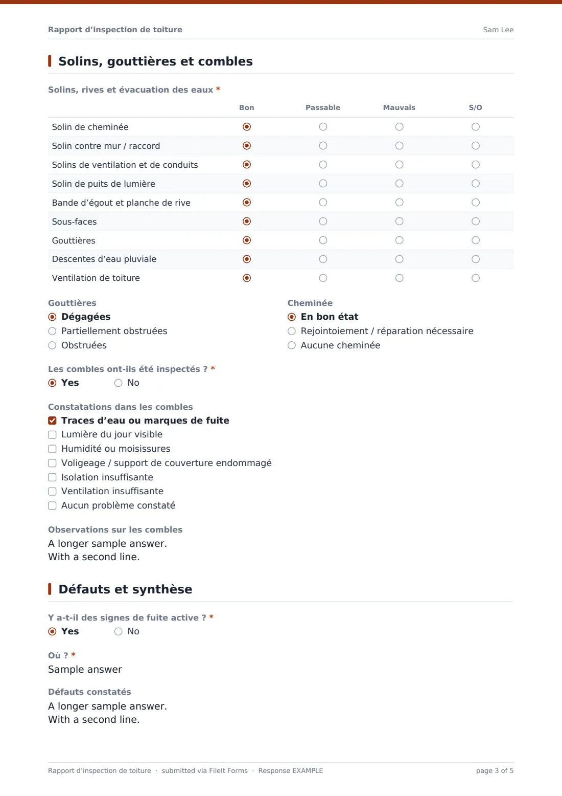 Rapport d’inspection de toiture — exemple de réponse au format PDF, page 3 sur 5
