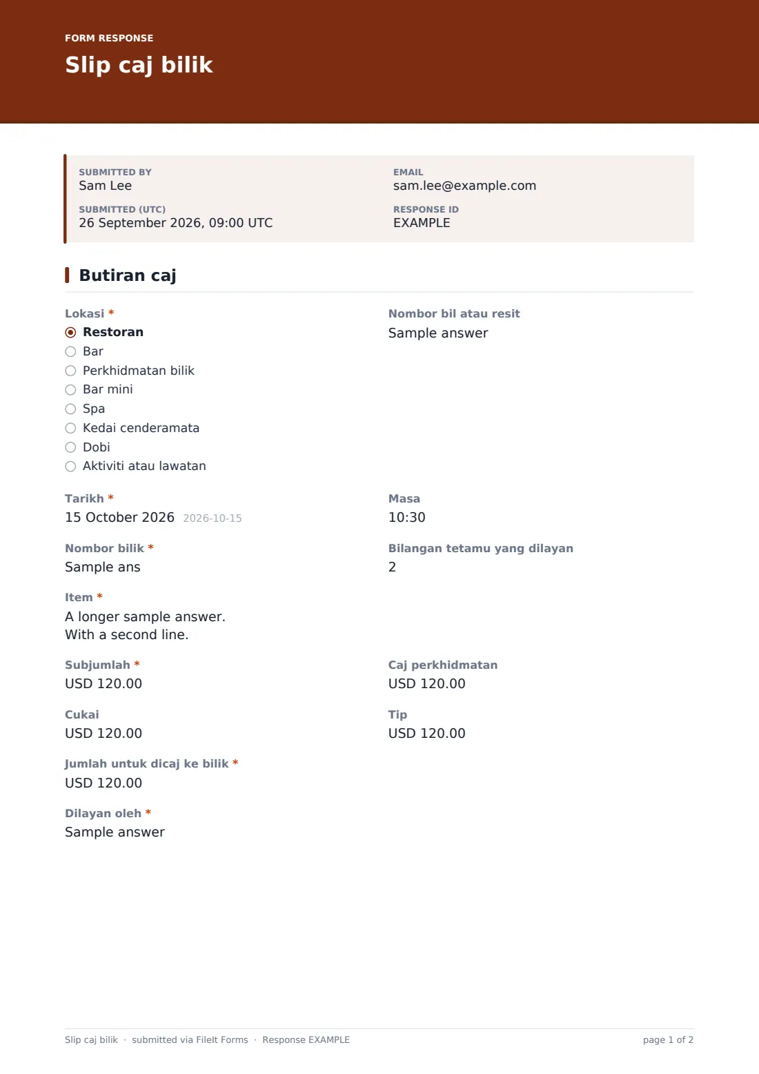 Slip caj bilik — PDF respons contoh, halaman 1 daripada 2