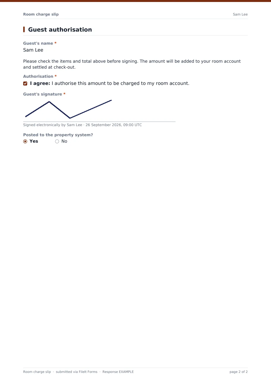 Room charge slip — example response PDF, page 2 of 2