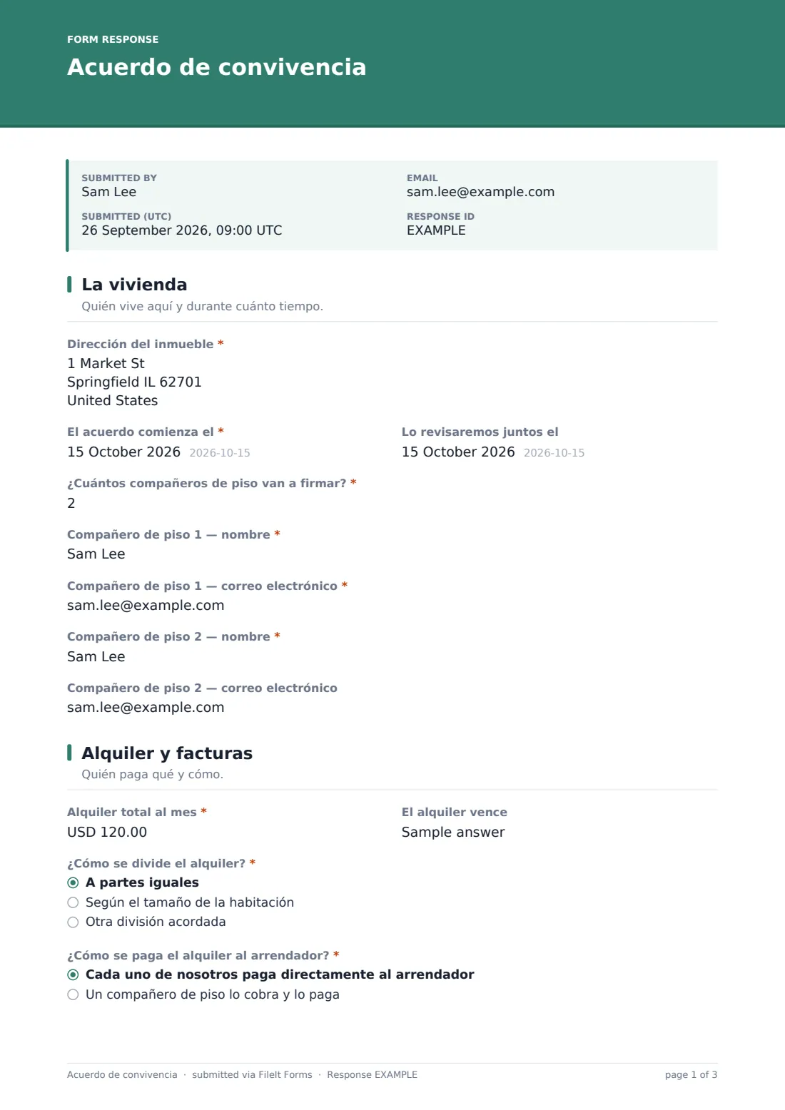 Acuerdo de convivencia — PDF de respuesta de ejemplo, página 1 de 3