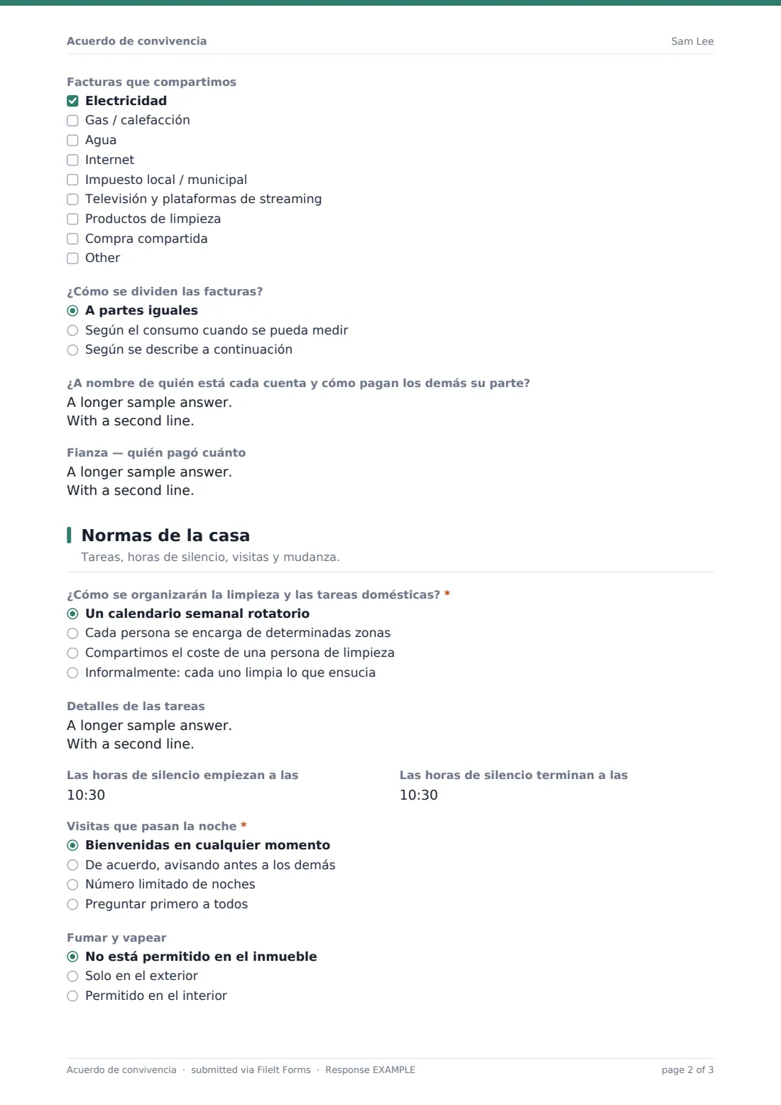 Acuerdo de convivencia — PDF de respuesta de ejemplo, página 2 de 3