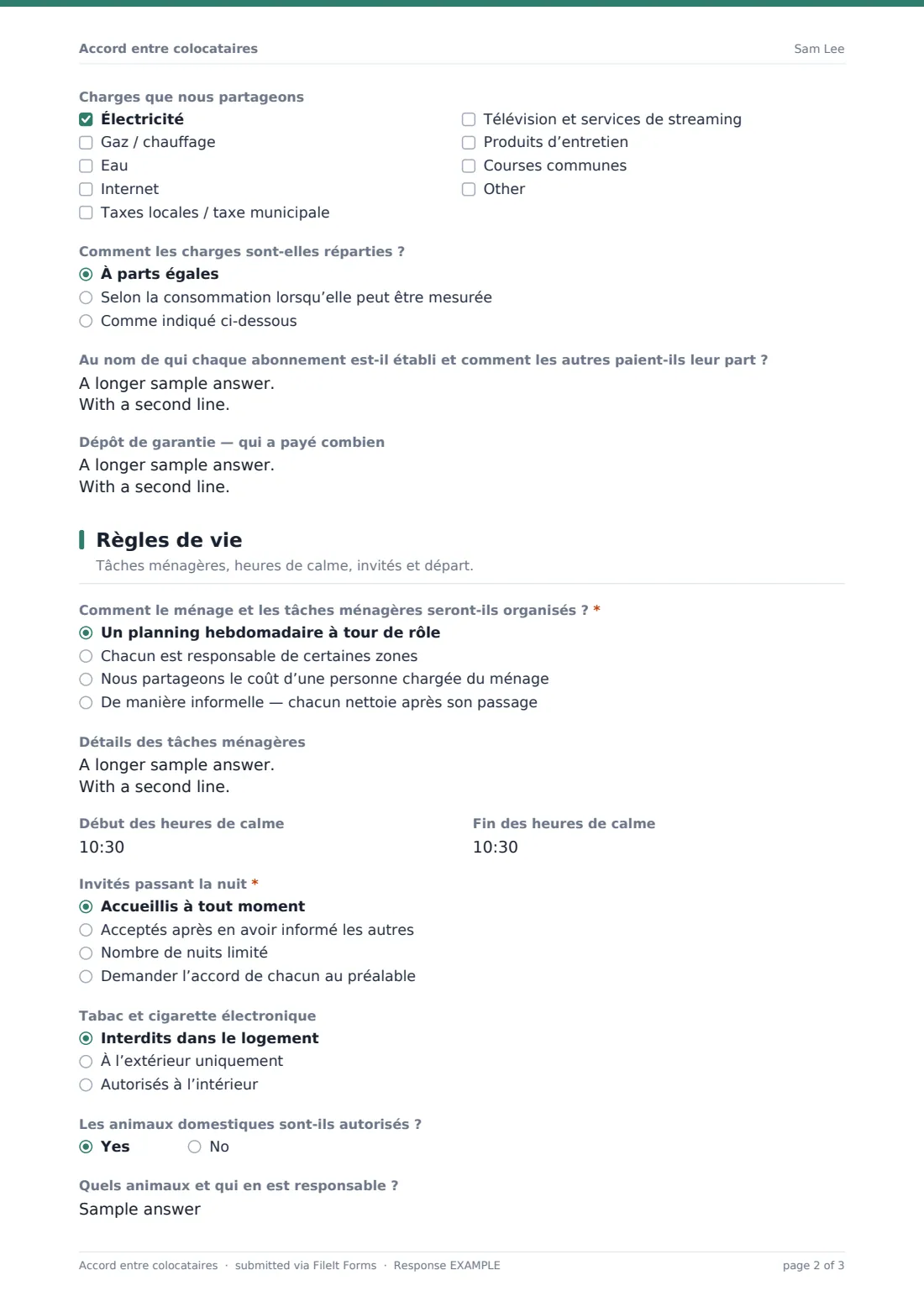 Accord entre colocataires — exemple de réponse au format PDF, page 2 sur 3