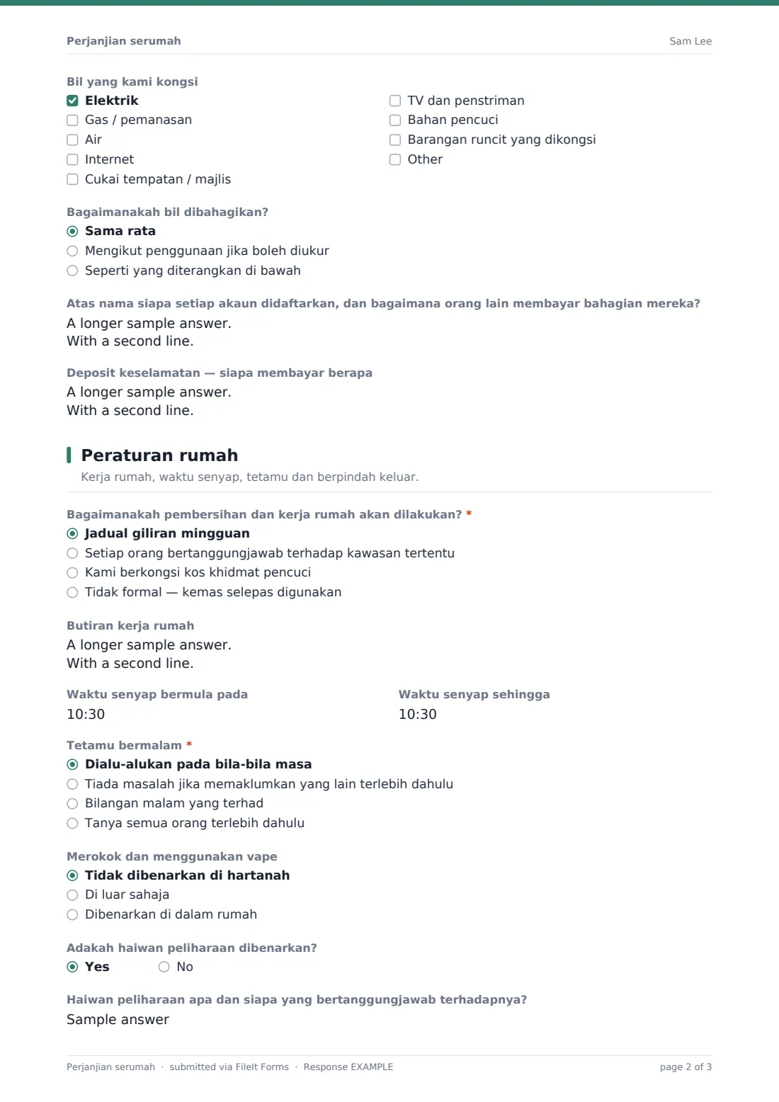 Perjanjian serumah — PDF respons contoh, halaman 2 daripada 3