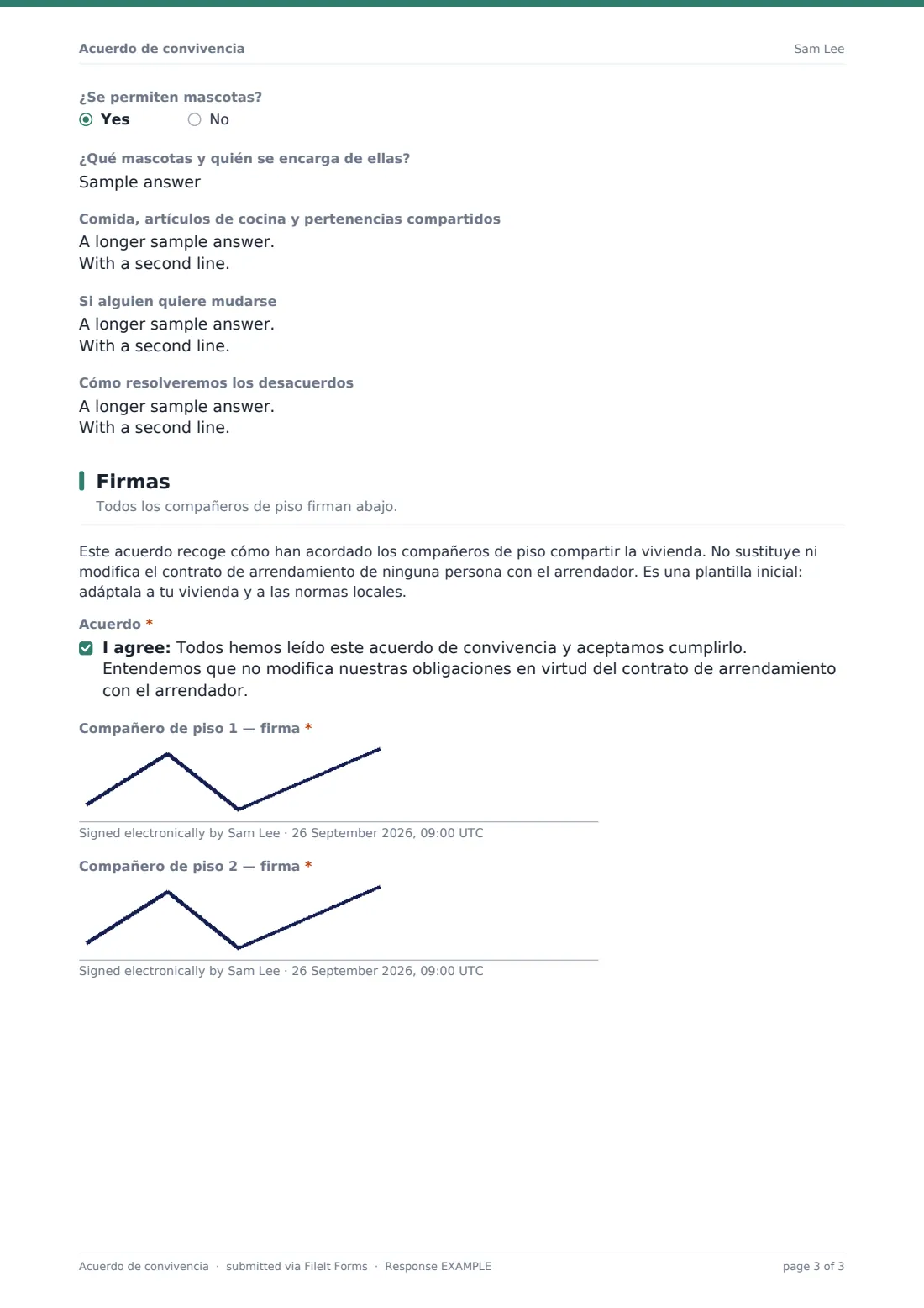Acuerdo de convivencia — PDF de respuesta de ejemplo, página 3 de 3