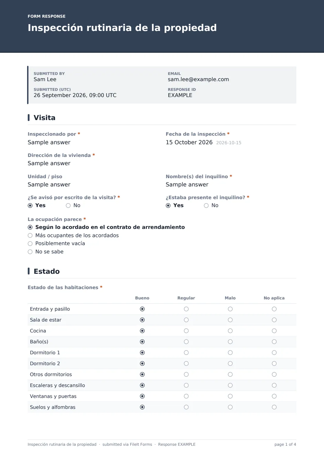 Inspección rutinaria de la propiedad — PDF de respuesta de ejemplo, página 1 de 4