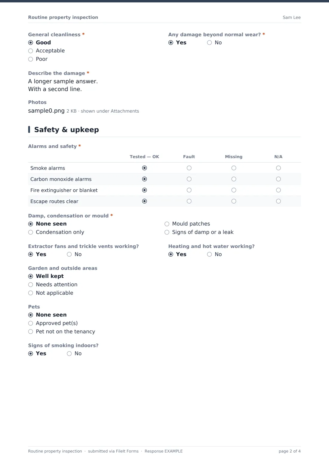 Routine property inspection — example response PDF, page 2 of 4