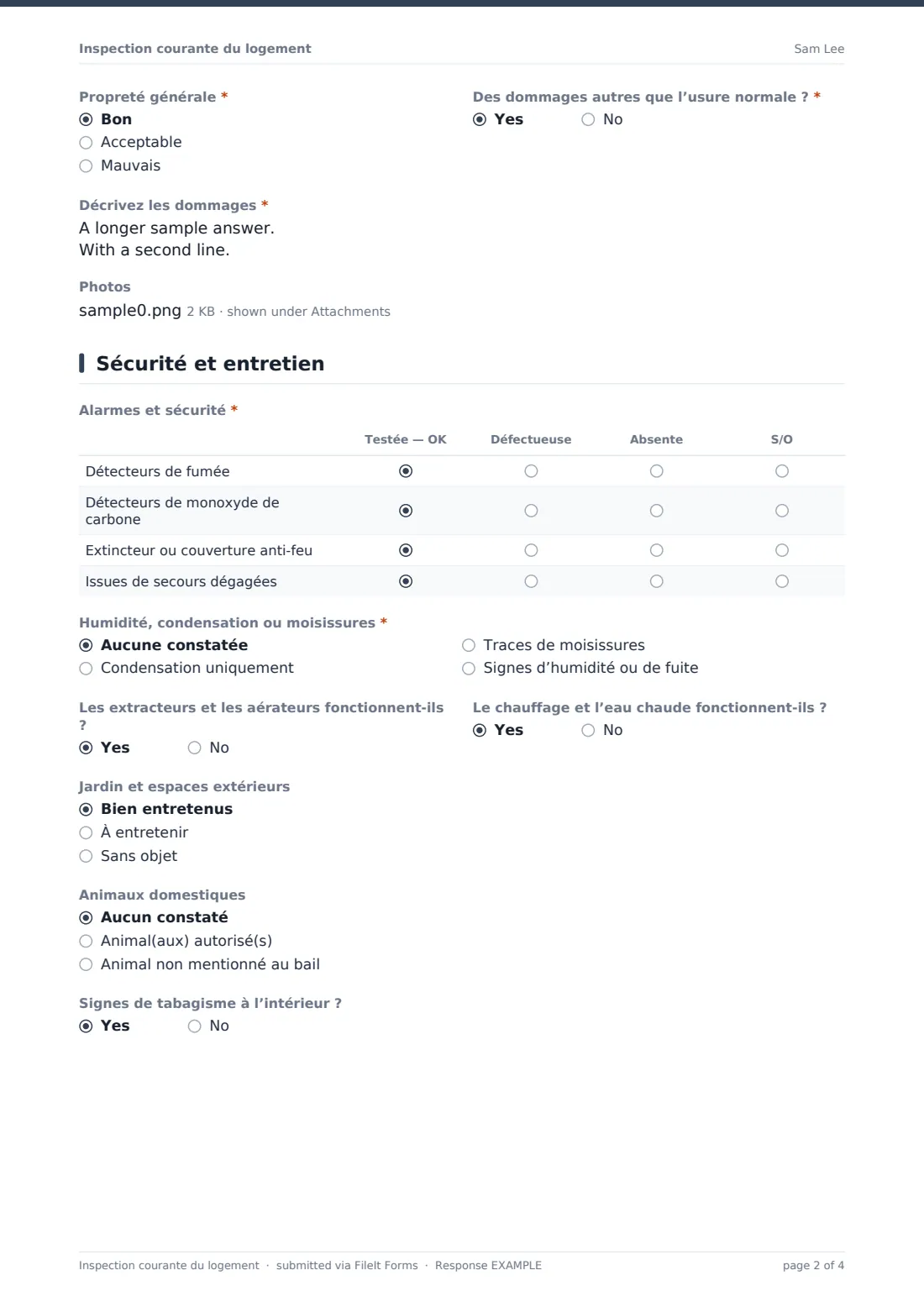 Inspection courante du logement — exemple de réponse au format PDF, page 2 sur 4