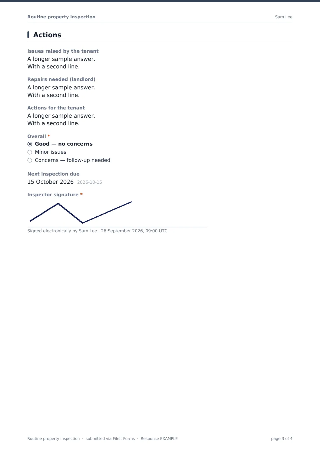 Routine property inspection — example response PDF, page 3 of 4