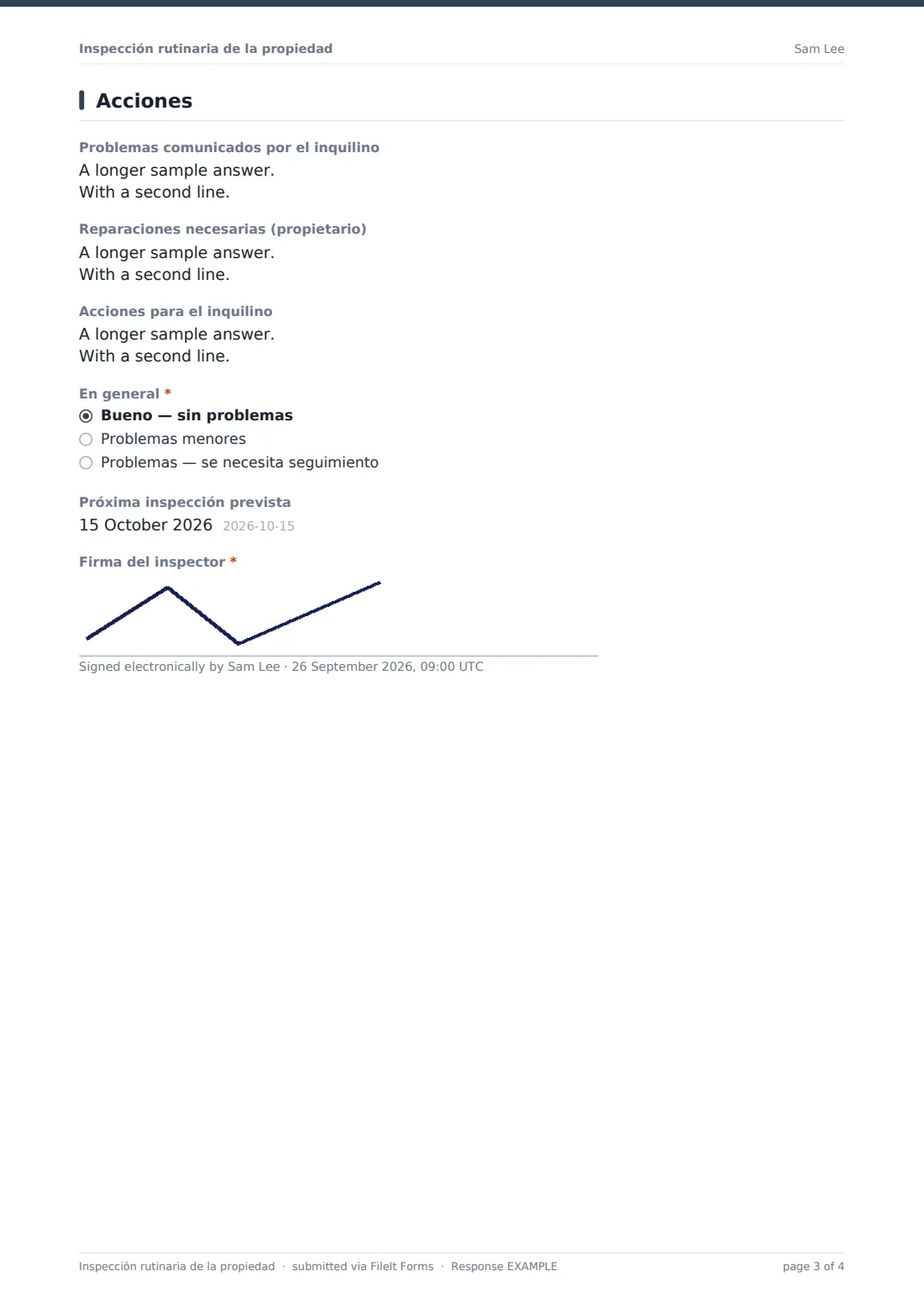 Inspección rutinaria de la propiedad — PDF de respuesta de ejemplo, página 3 de 4