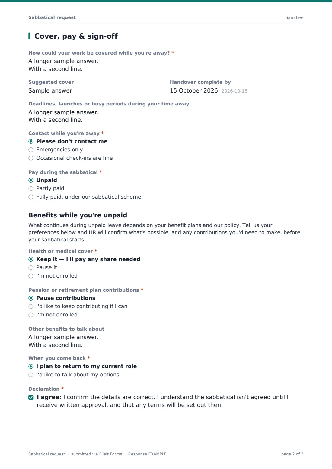 Sabbatical request — example response PDF, page 2 of 3