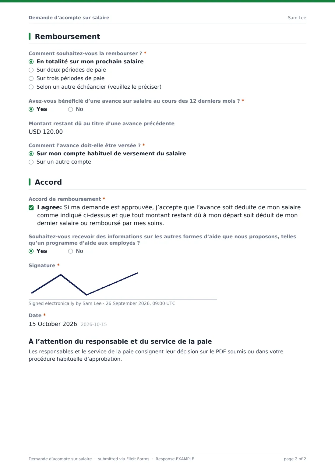 Demande d’acompte sur salaire — exemple de réponse au format PDF, page 2 sur 2