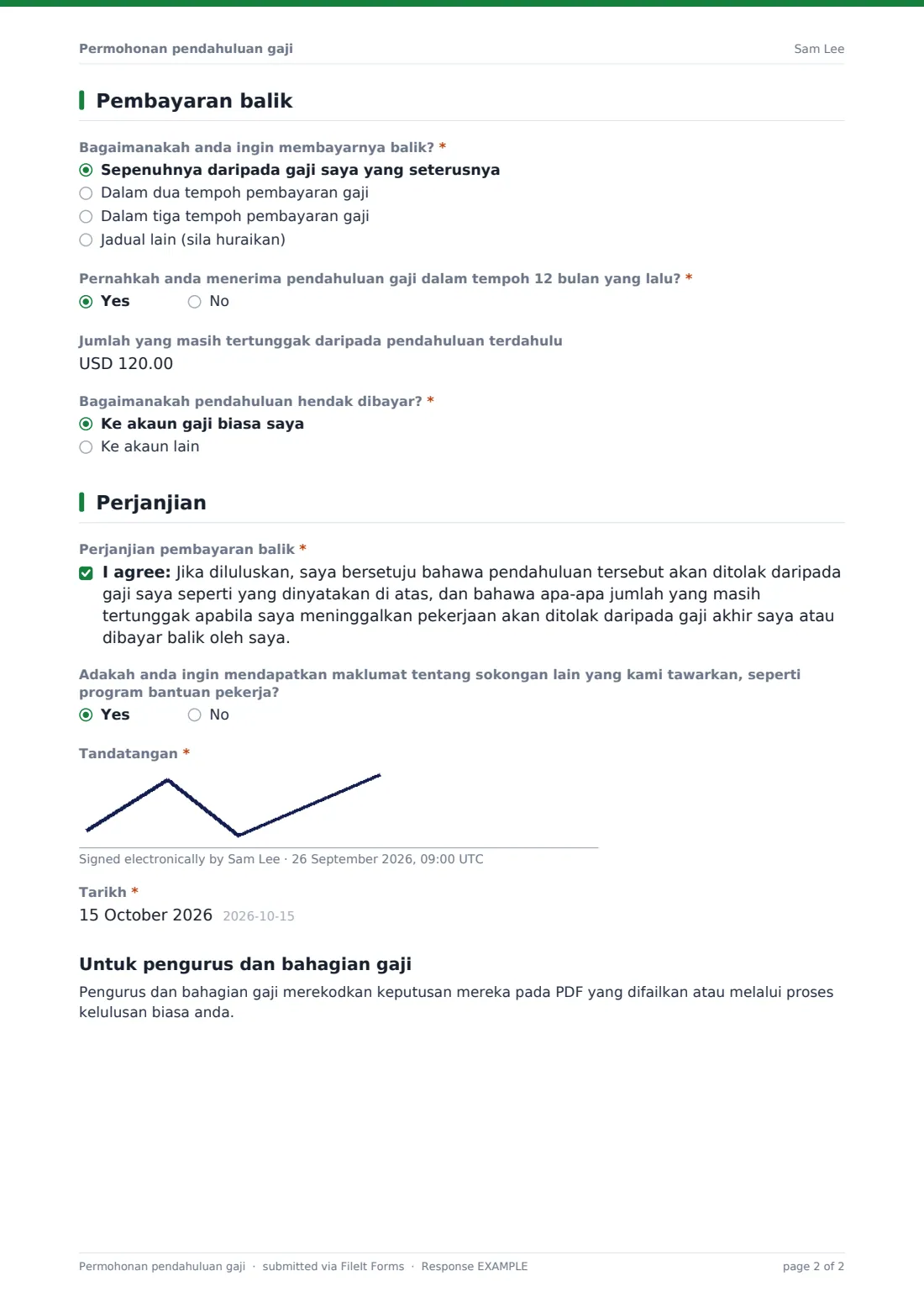 Permohonan pendahuluan gaji — PDF respons contoh, halaman 2 daripada 2