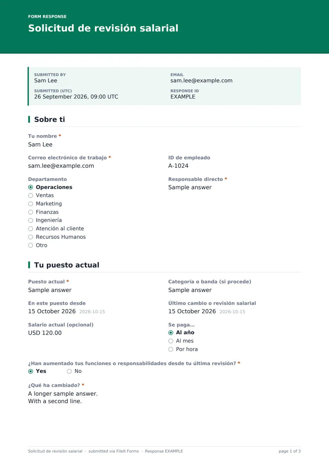 Solicitud de revisión salarial — PDF de respuesta de ejemplo, página 1 de 3