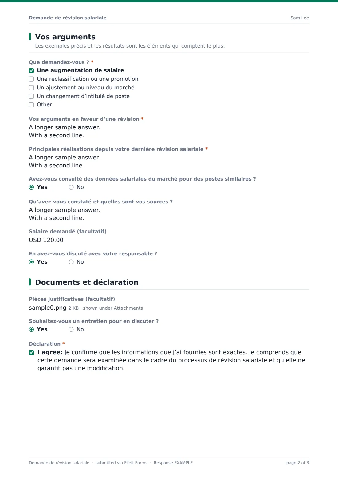 Demande de révision salariale — exemple de réponse au format PDF, page 2 sur 3