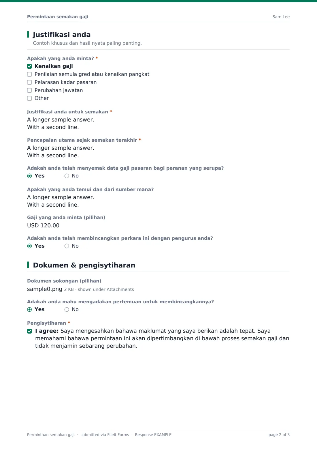 Permintaan semakan gaji — PDF respons contoh, halaman 2 daripada 3