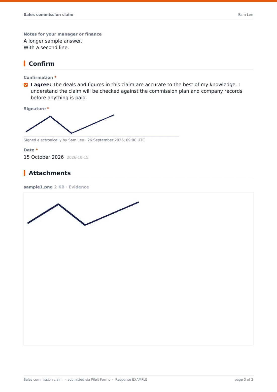 Sales commission claim — example response PDF, page 3 of 3