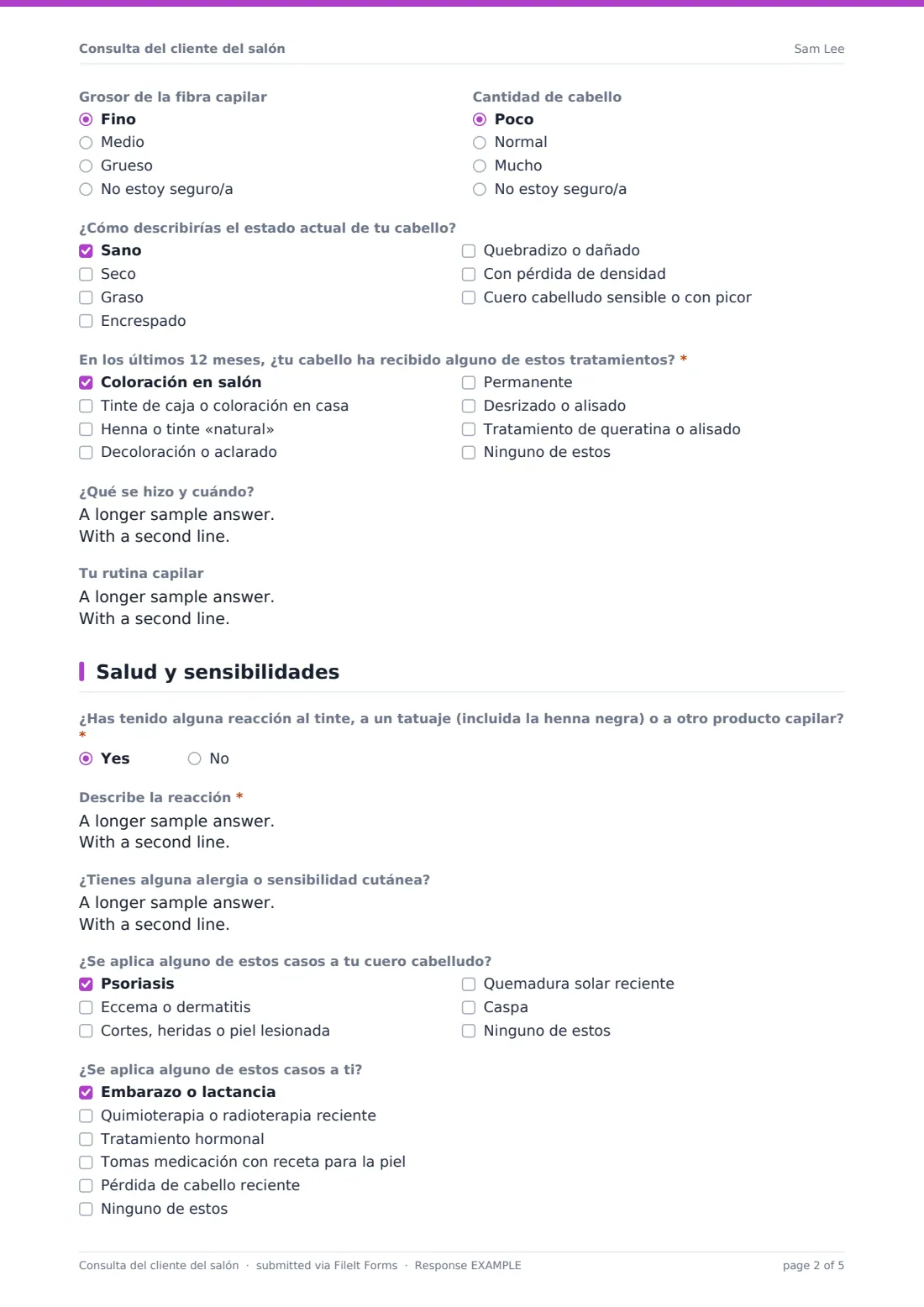 Consulta del cliente del salón — PDF de respuesta de ejemplo, página 2 de 5