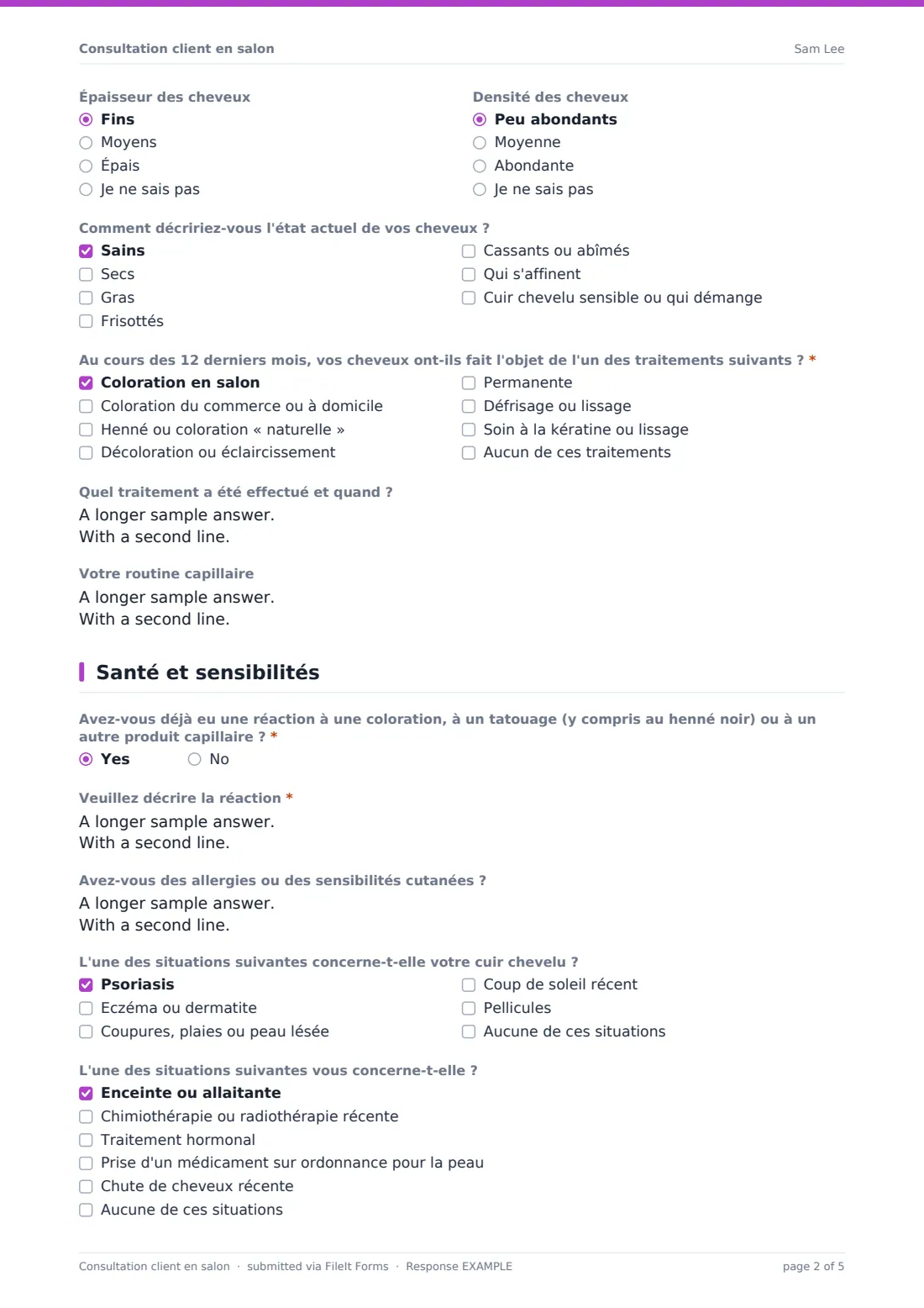 Consultation client en salon — exemple de réponse au format PDF, page 2 sur 5
