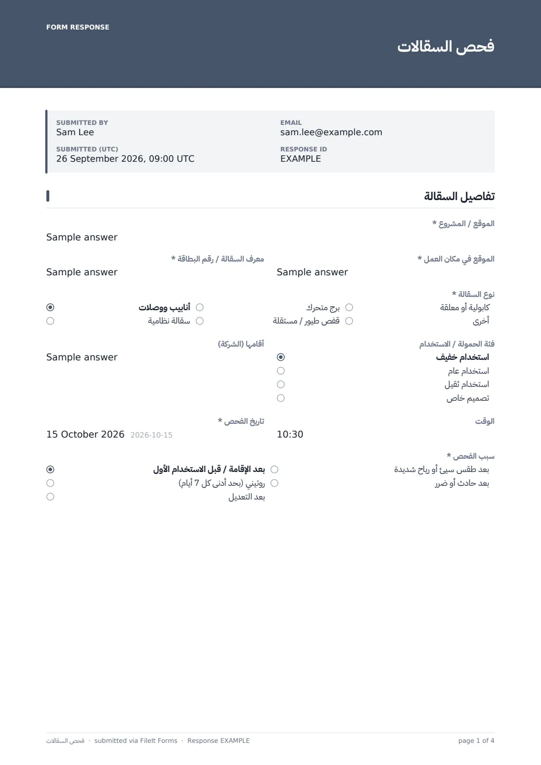 فحص السقالات — ملف PDF لرد نموذجي، الصفحة 1 من 4