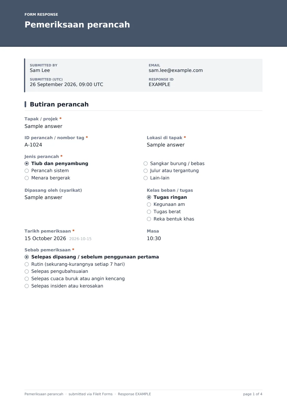 Pemeriksaan perancah — PDF respons contoh, halaman 1 daripada 4