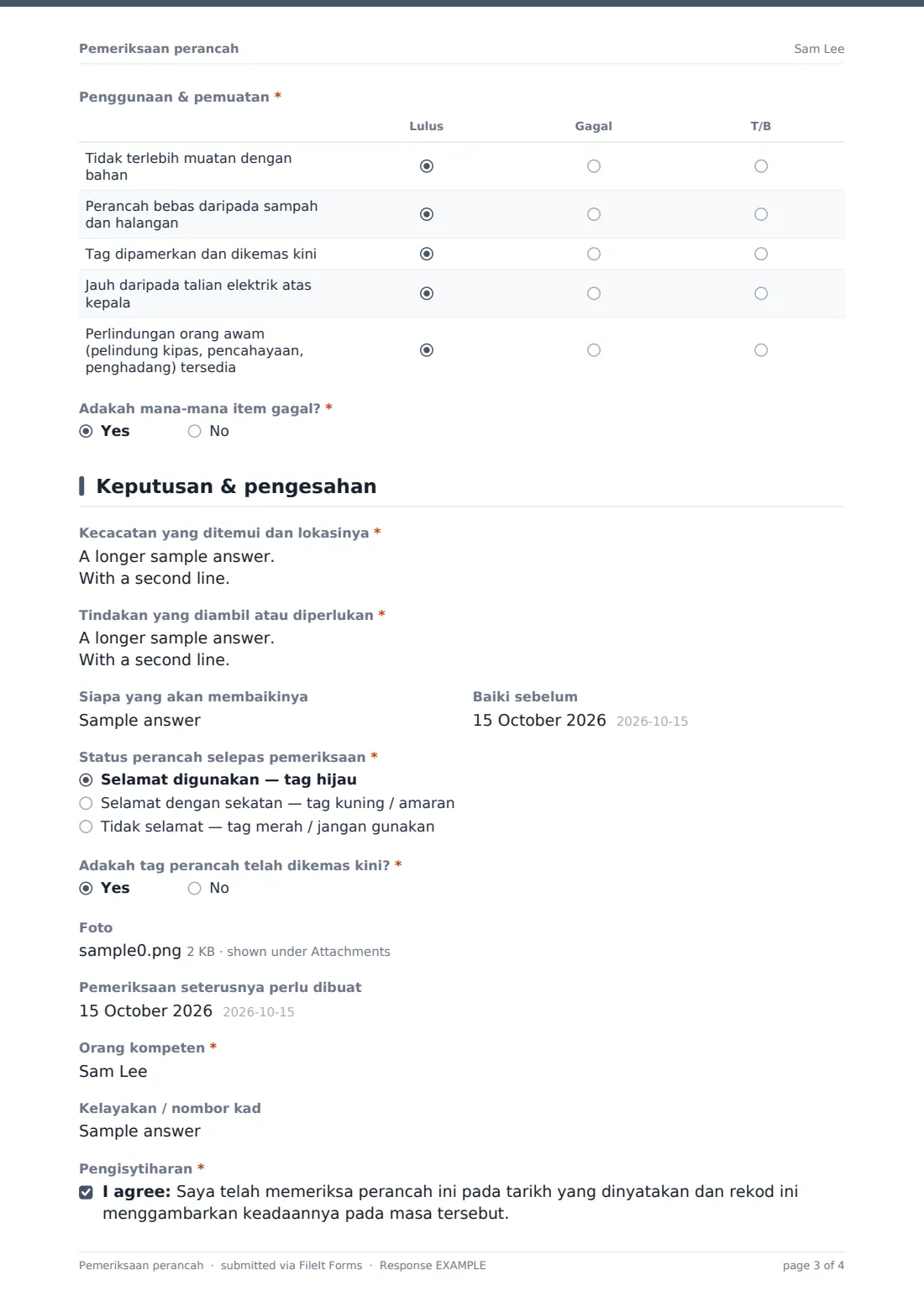 Pemeriksaan perancah — PDF respons contoh, halaman 3 daripada 4