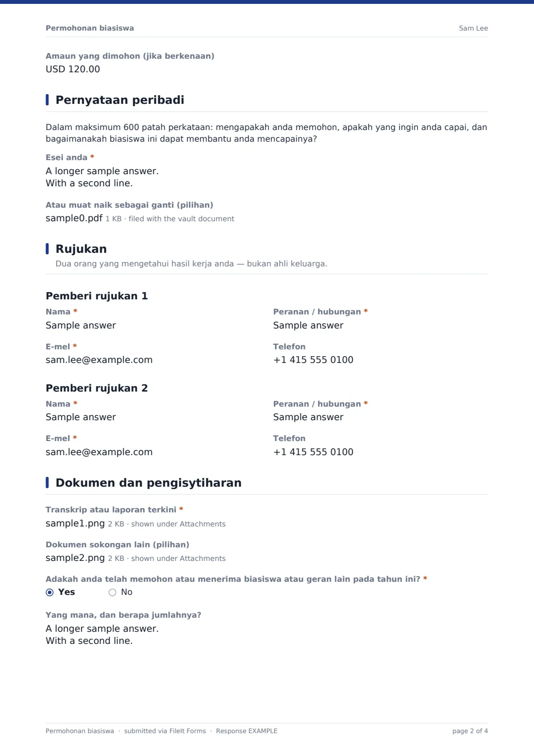 Permohonan biasiswa — PDF respons contoh, halaman 2 daripada 4