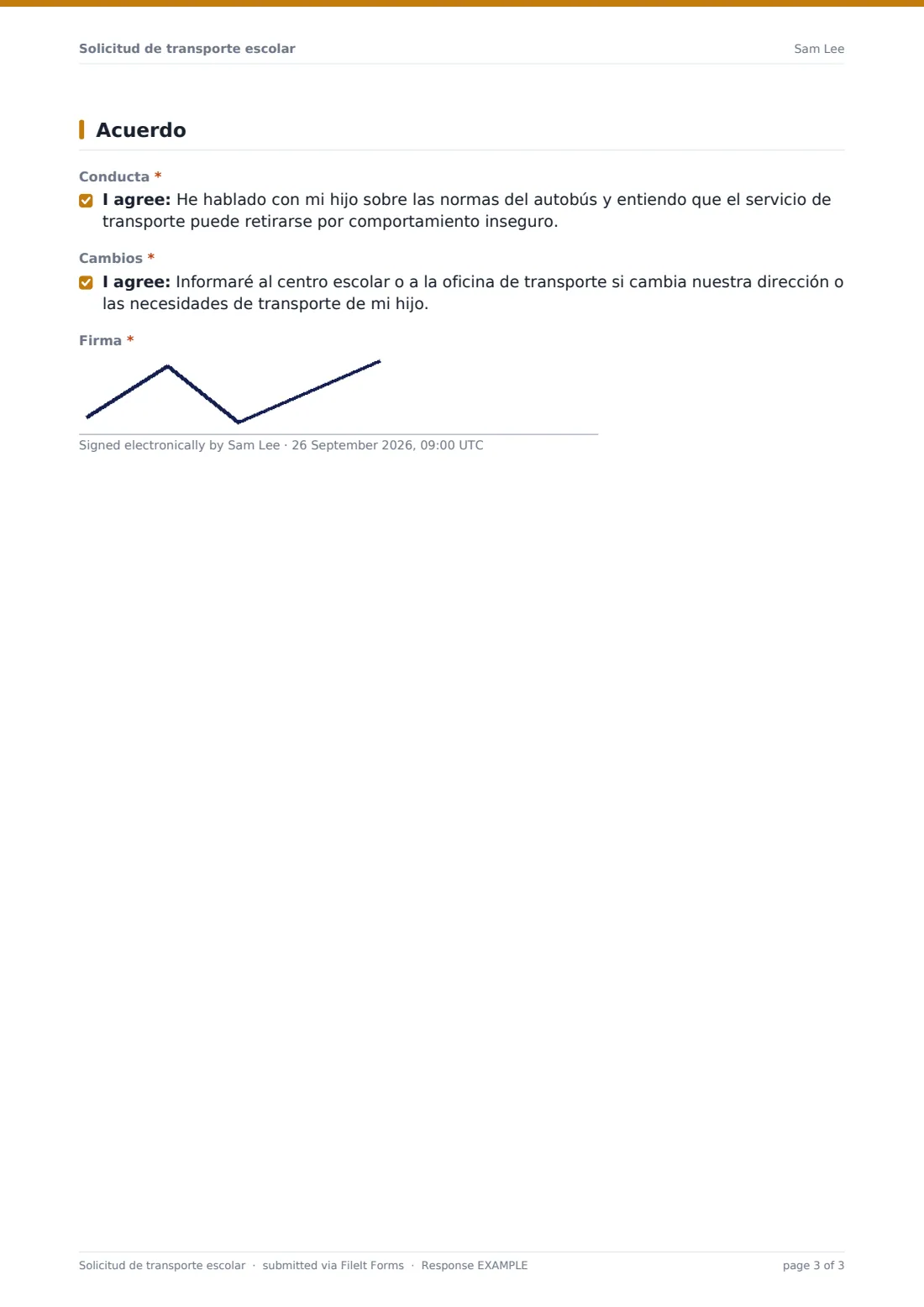 Solicitud de transporte escolar — PDF de respuesta de ejemplo, página 3 de 3