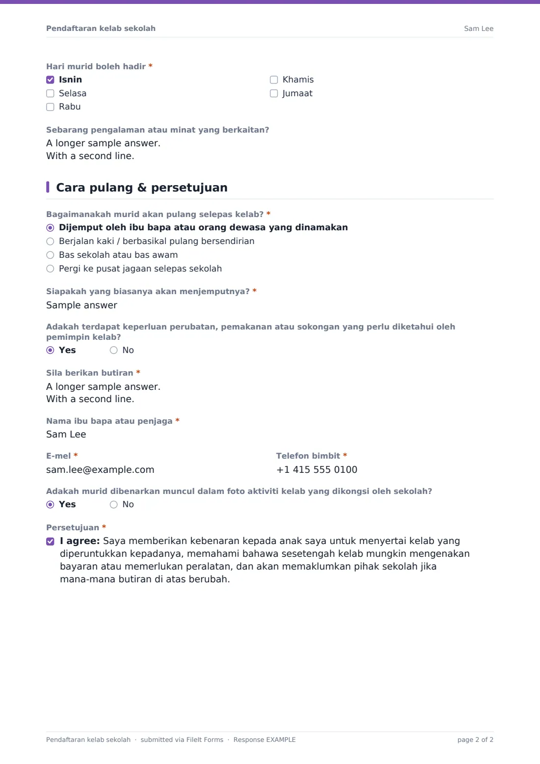 Pendaftaran kelab sekolah — PDF respons contoh, halaman 2 daripada 2