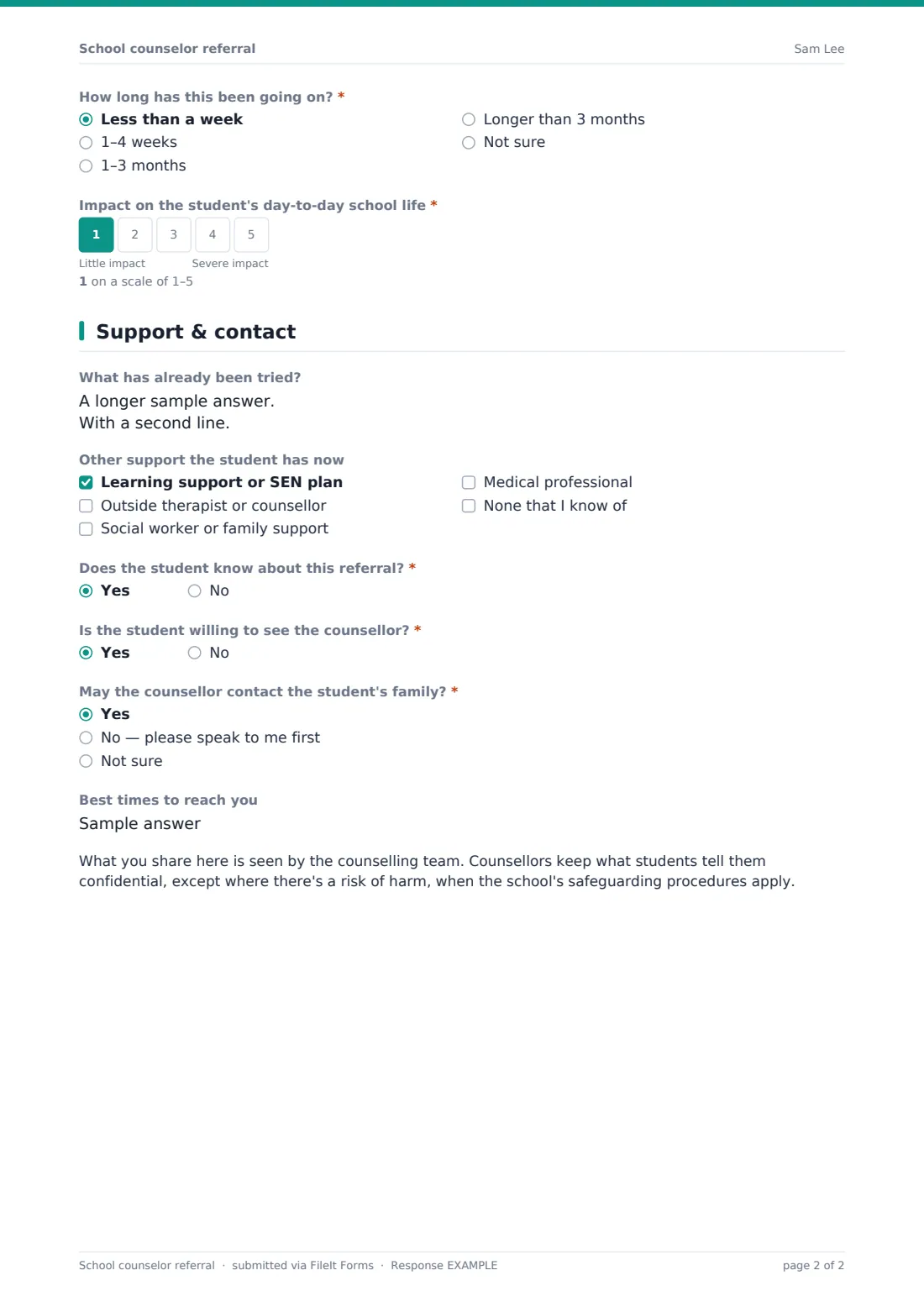 School counselor referral — example response PDF, page 2 of 2