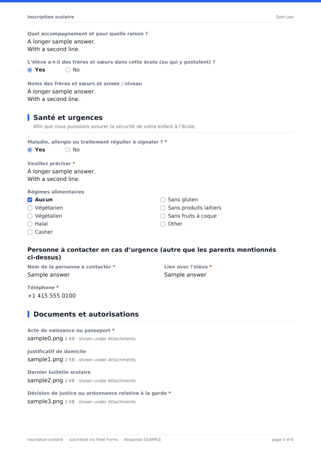 Inscription scolaire — exemple de réponse au format PDF, page 3 sur 6