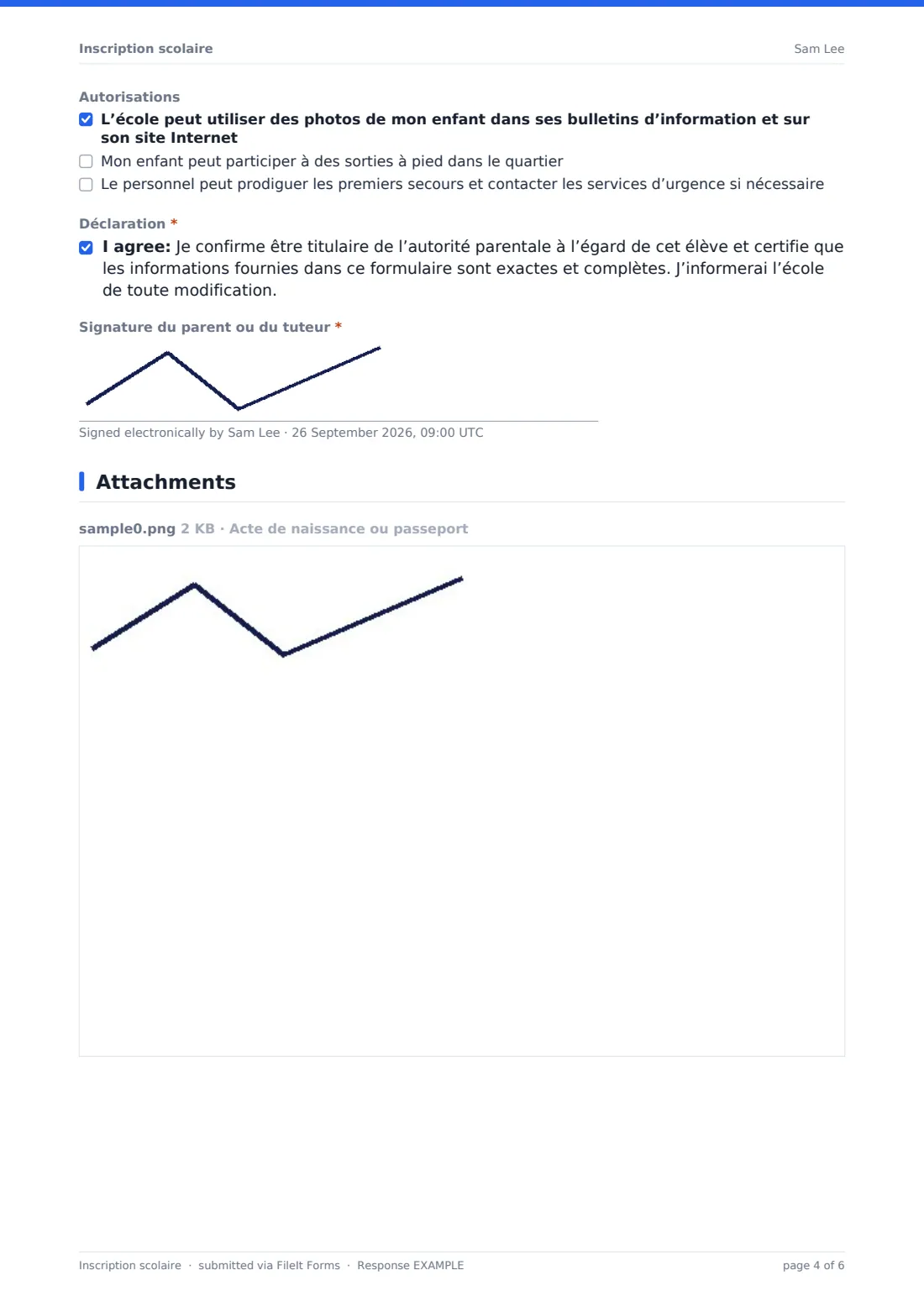 Inscription scolaire — exemple de réponse au format PDF, page 4 sur 6