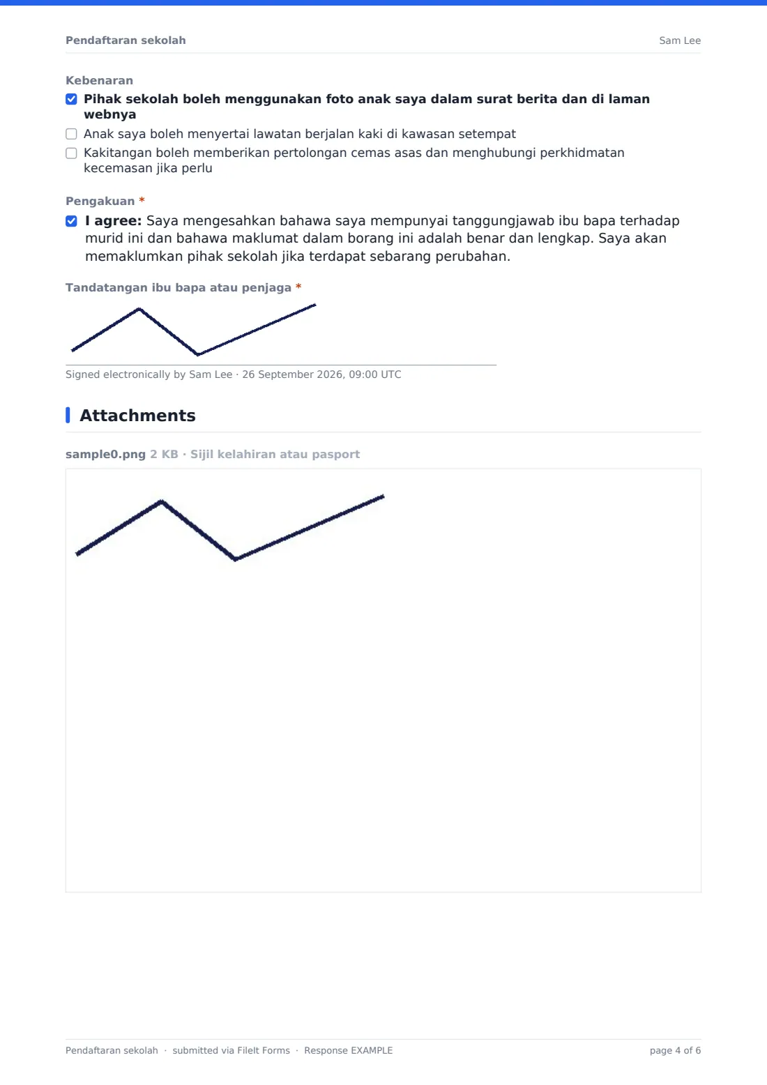 Pendaftaran sekolah — PDF respons contoh, halaman 4 daripada 6