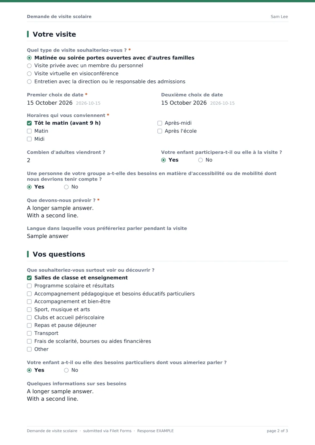 Demande de visite scolaire — exemple de réponse au format PDF, page 2 sur 3