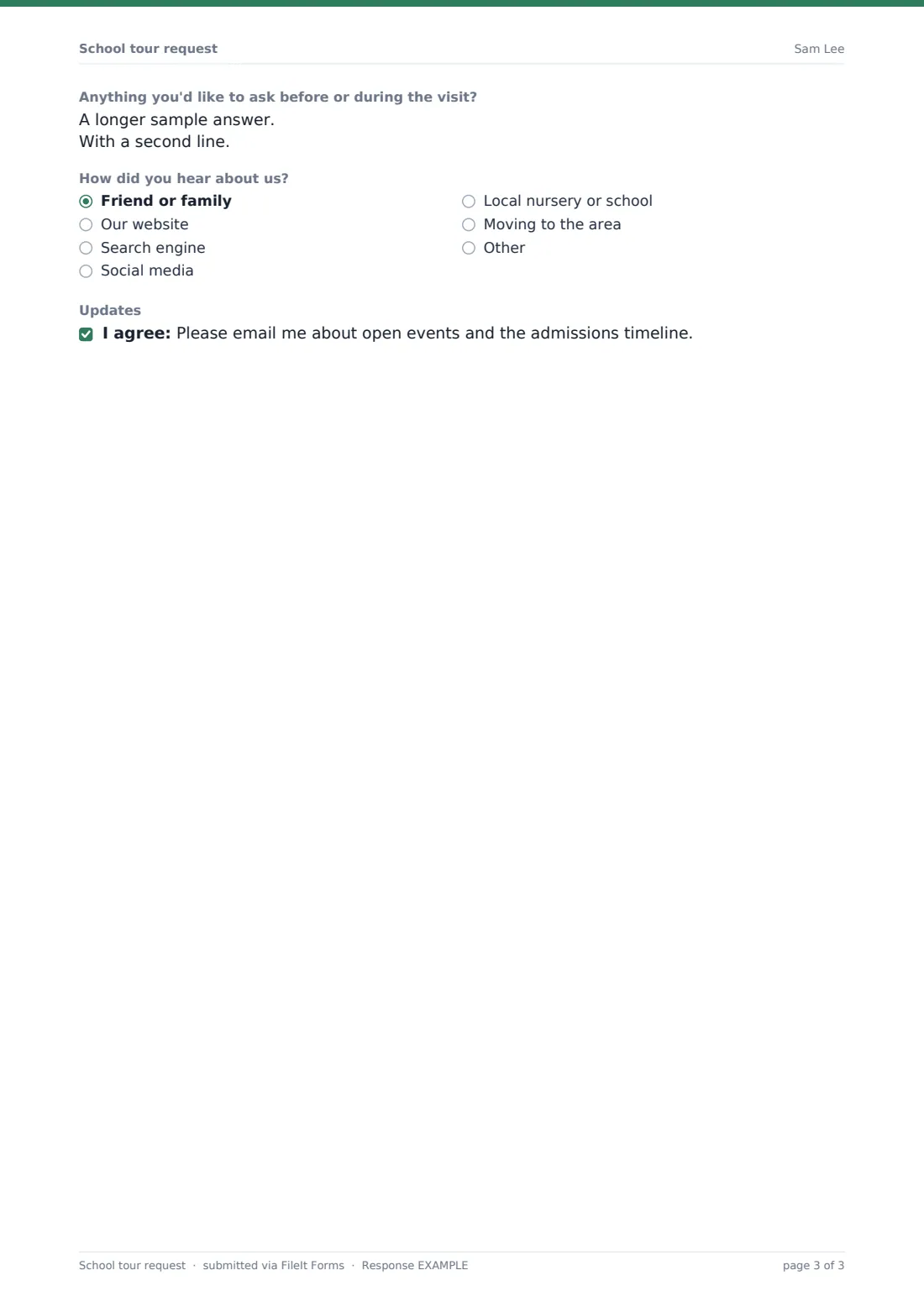 School tour request — example response PDF, page 3 of 3