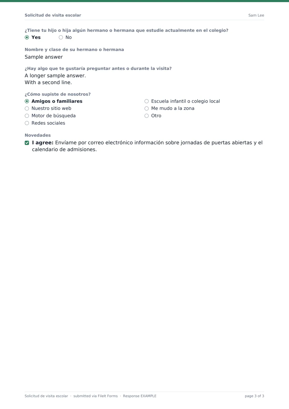 Solicitud de visita escolar — PDF de respuesta de ejemplo, página 3 de 3