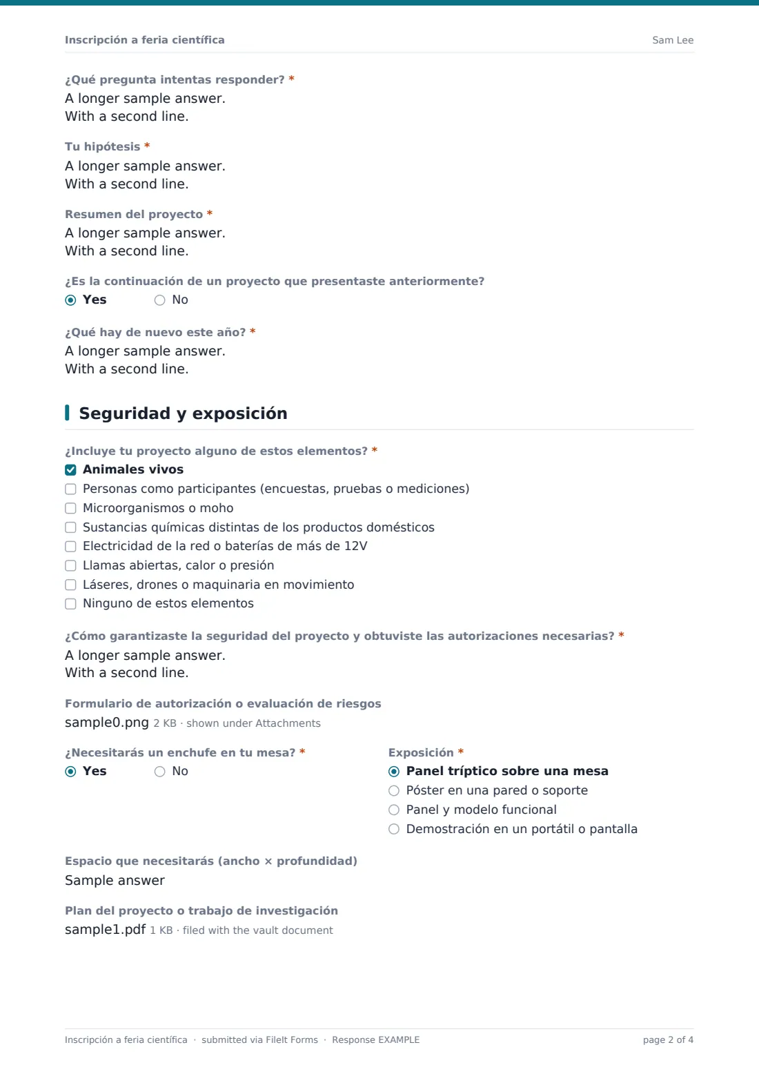Inscripción a feria científica — PDF de respuesta de ejemplo, página 2 de 4