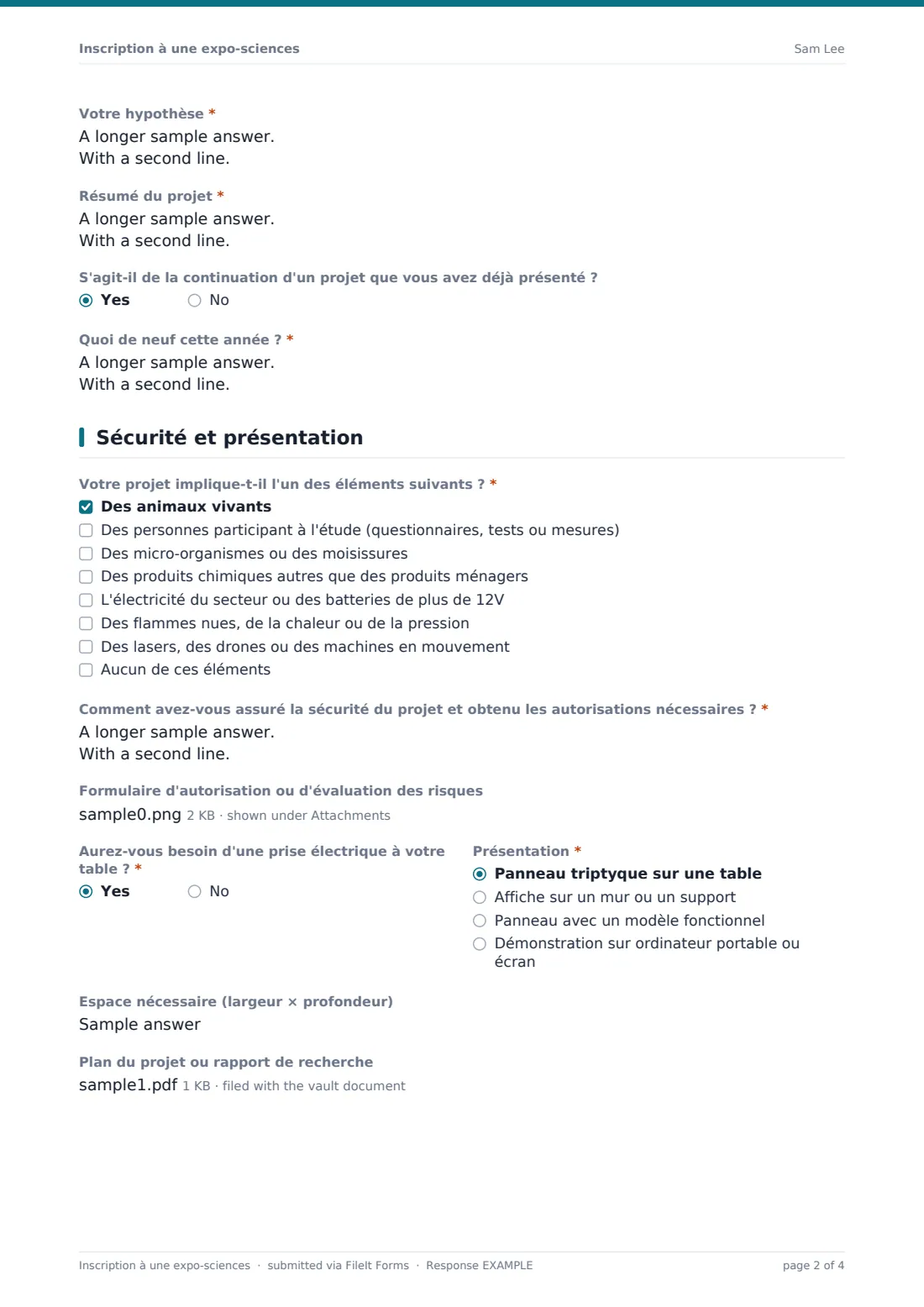Inscription à une expo-sciences — exemple de réponse au format PDF, page 2 sur 4