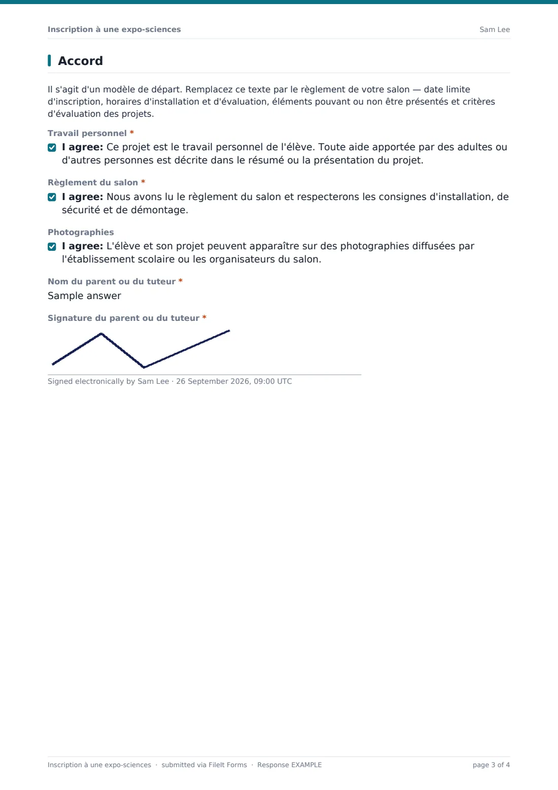 Inscription à une expo-sciences — exemple de réponse au format PDF, page 3 sur 4