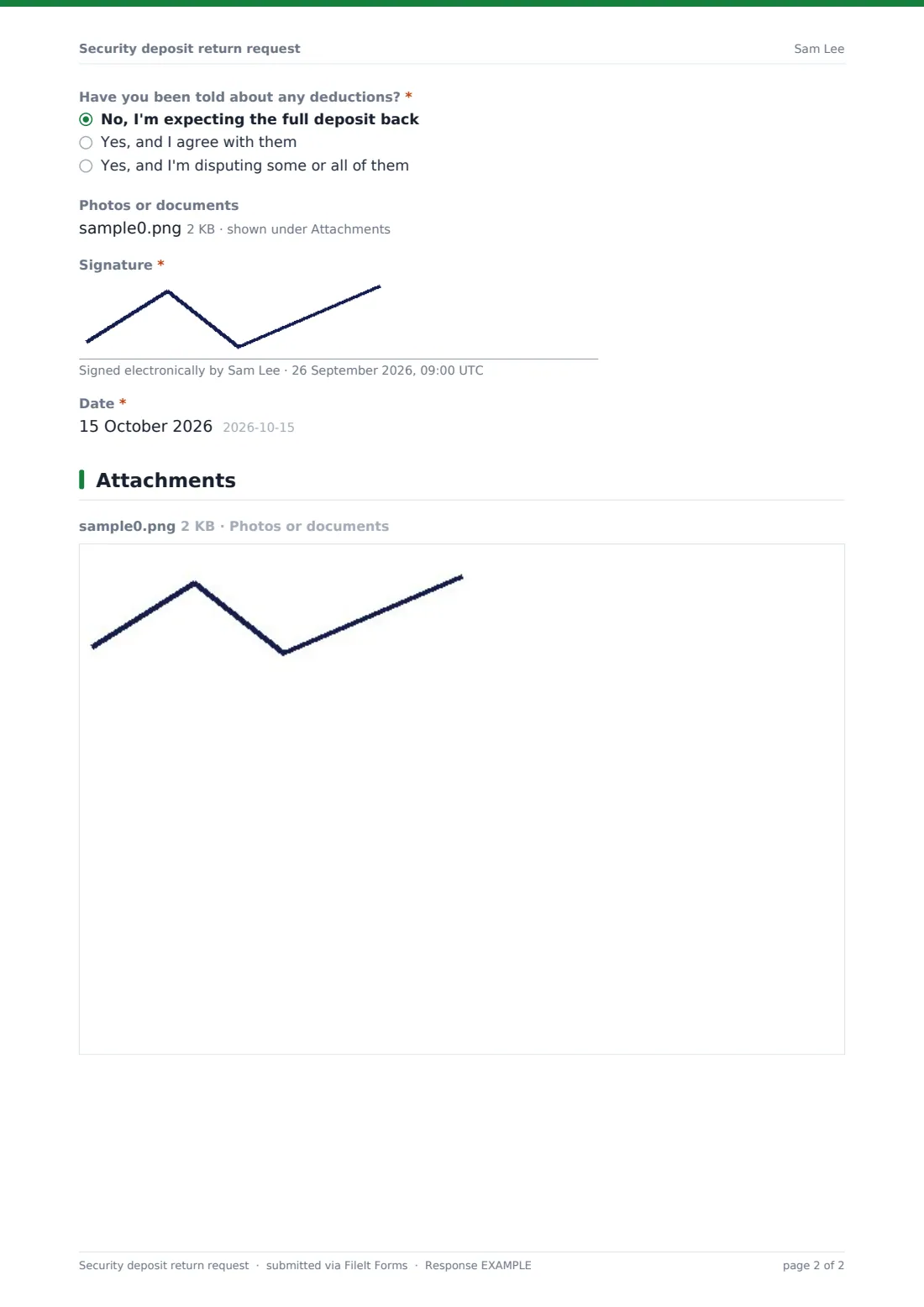 Security deposit return request — example response PDF, page 2 of 2